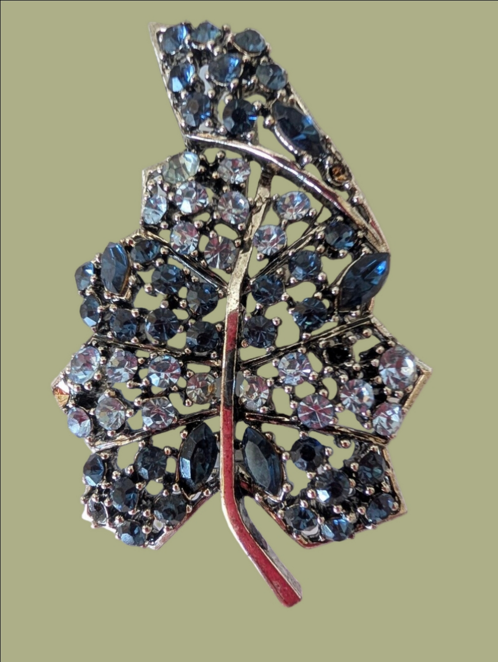Vintage Weiss Two Tone Blue Crystal Leaf Brooch - Elegant Women's Jewelry